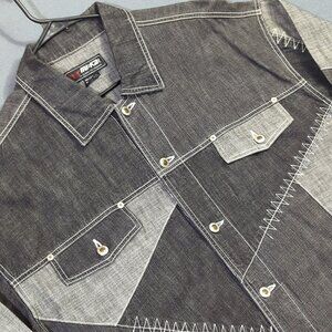Muka Jean Jacket Men's XL Gray Button Up Denim Streetwear Hip Hop Y2K